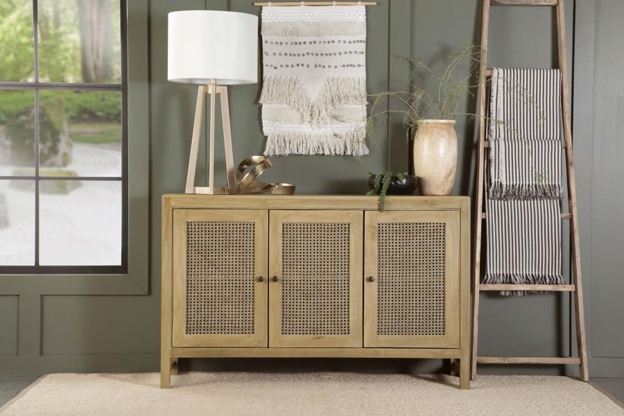 Home & Sleep Outlet - Zamora 3-door Wood Accent Cabinet with Woven Cane Natural
