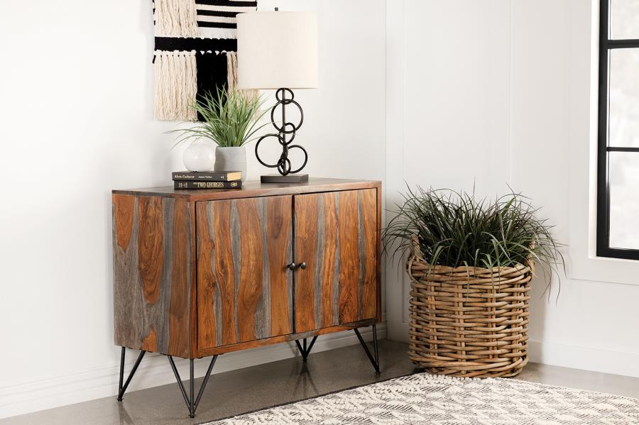 Home & Sleep Outlet - Macon 2-door Sheesham Wood Storage Accent Cabinet Grey