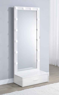 Spector 1-drawer Lighted Full-Length Floor Mirror White High Gloss
