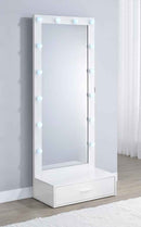 Spector 1-drawer Lighted Full-Length Floor Mirror White High Gloss