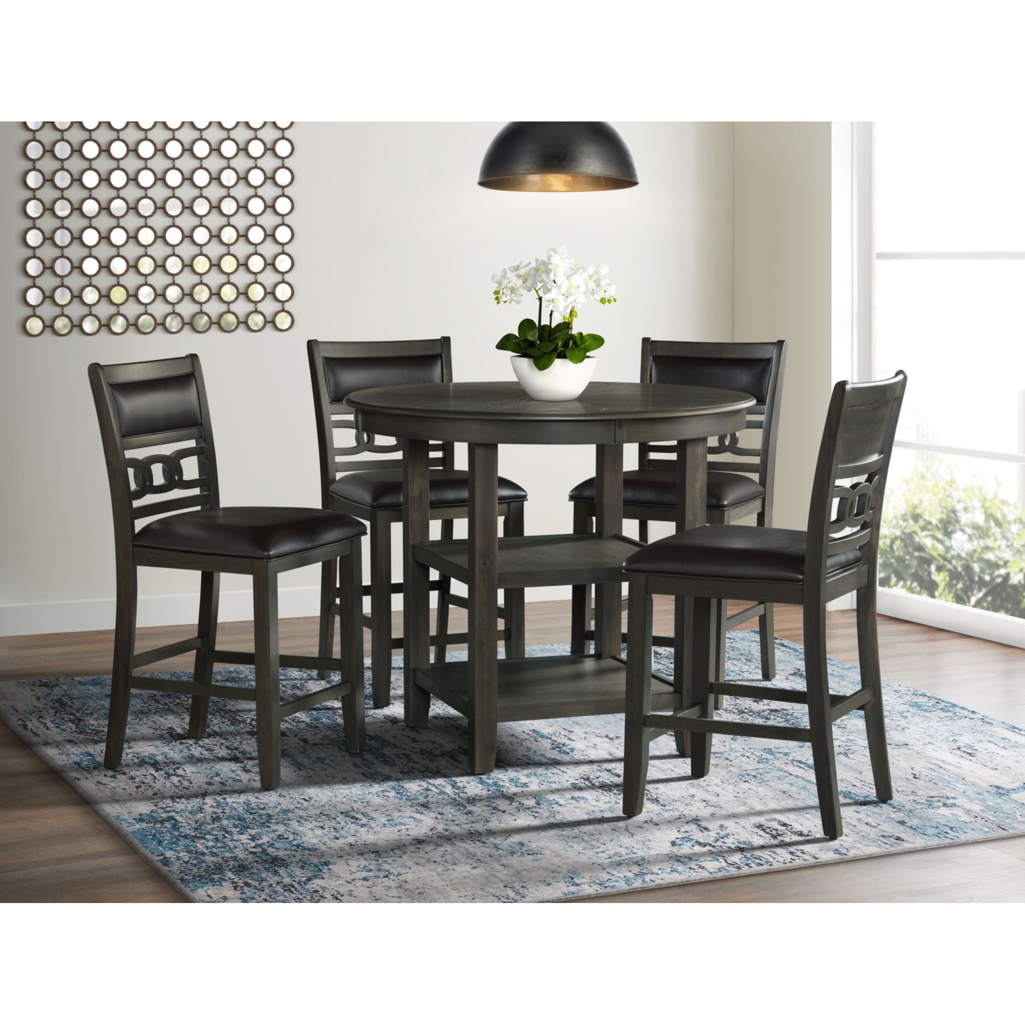 Amherst 5-piece Counter Height Dining Set in Grey Table & Four PU Leather Chairs