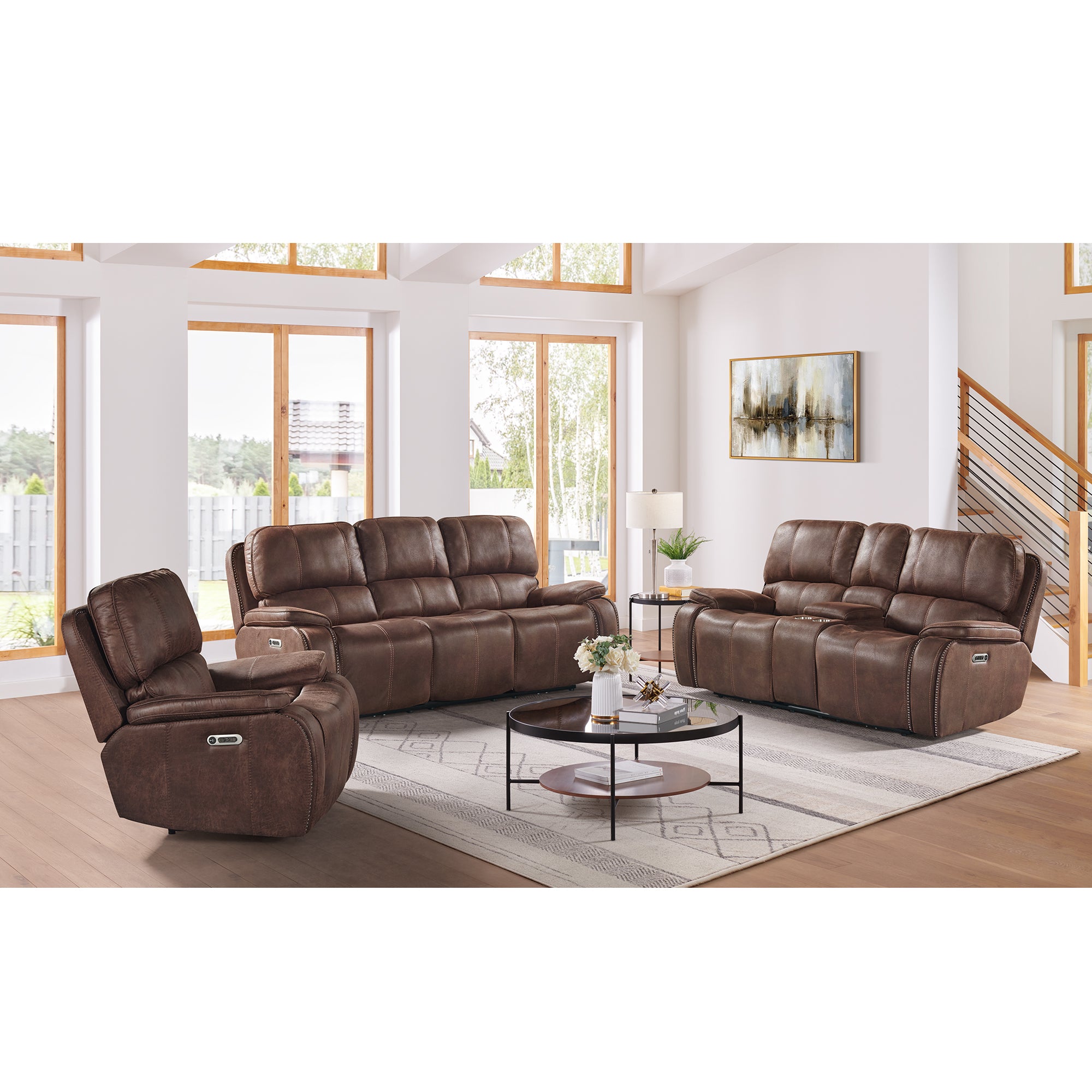 Atlantis Power Motion Sofa with Power Motion Head Recliner in Heritage Brown