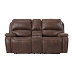 Atlantis Power Motion Loveseat with Power Motion Head Recliner & Console in Heritage Brown