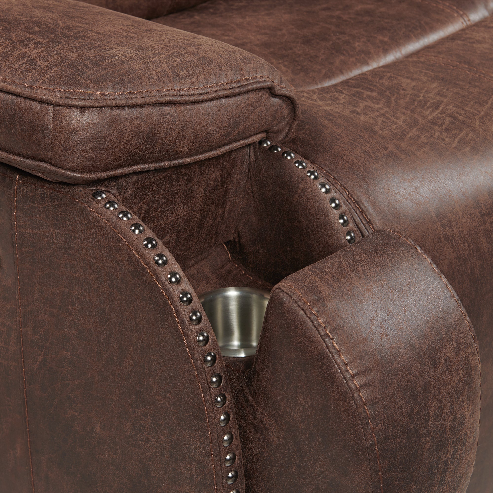Atlantis Power Motion Loveseat with Power Motion Head Recliner in Heritage Brown