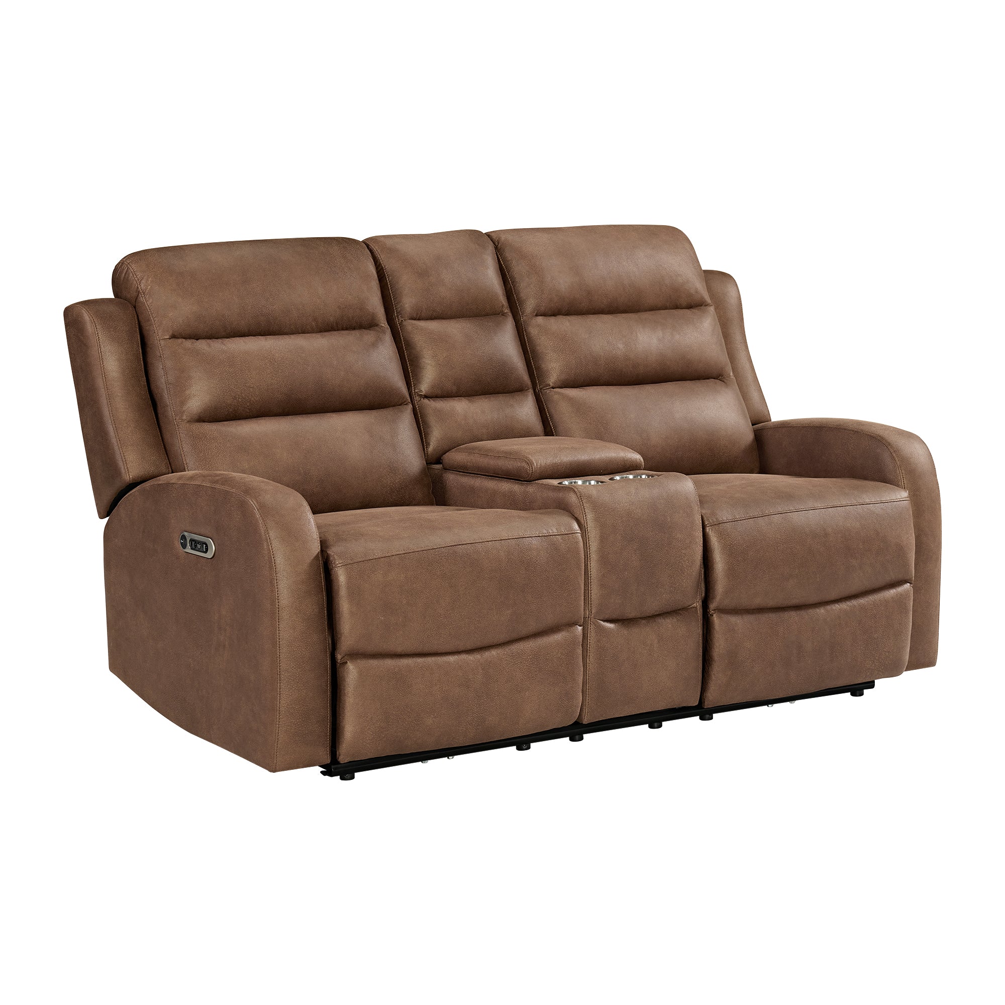 Avanti-Power-Motion-Loveseat-with-Power-Motion-Head-Recliner-&-Console-in-Whiskers-PU-Brown