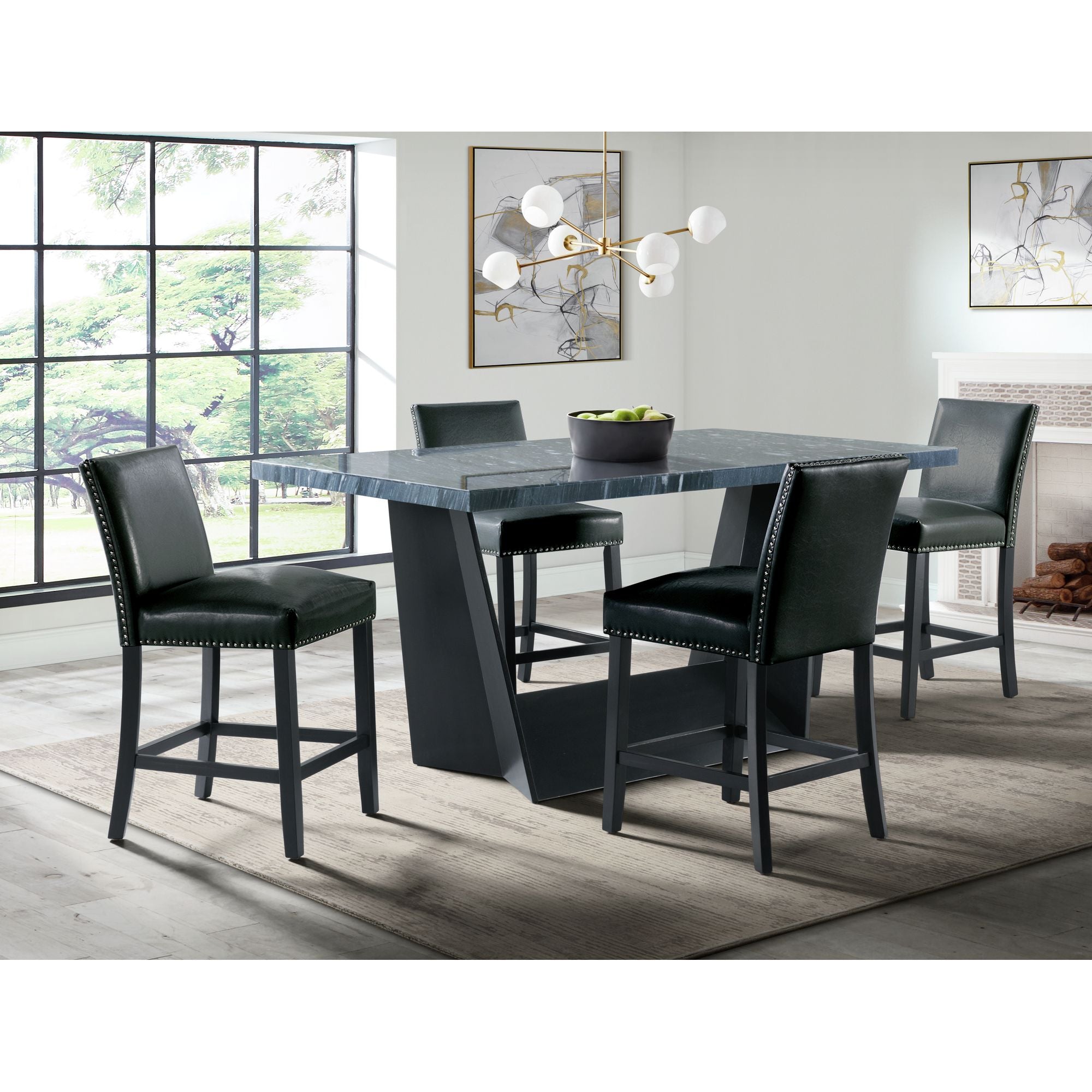 Beckley-5PC-Counter-Height-Dining-Set-in-Dark---Table-&-Four-Meridian-Counter-Black-Chairs