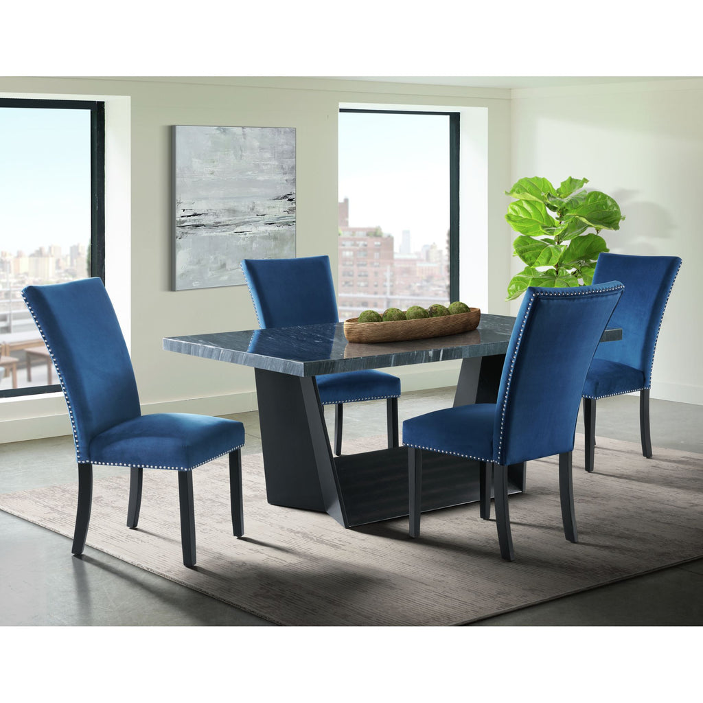 Beckley-5PC-Dining-Set-in-Dark---Table-&-Four-Blue-Velvet-Chairs