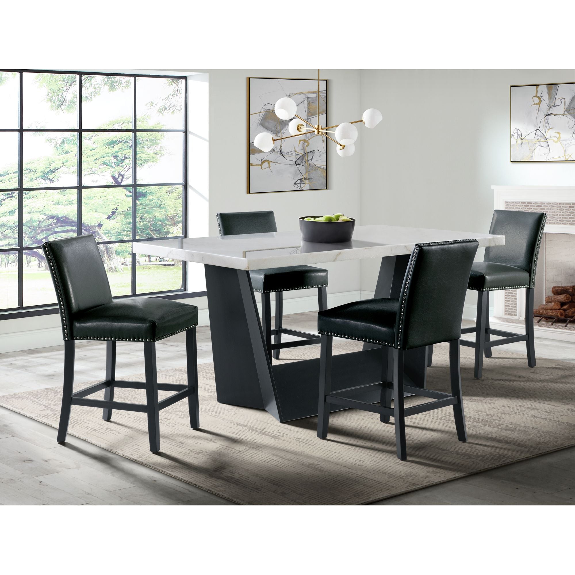 Beckley-5PC-Counter-Height-Dining-Set-in-White---Table-&-Four-Meridian-Counter-Black-Chairs