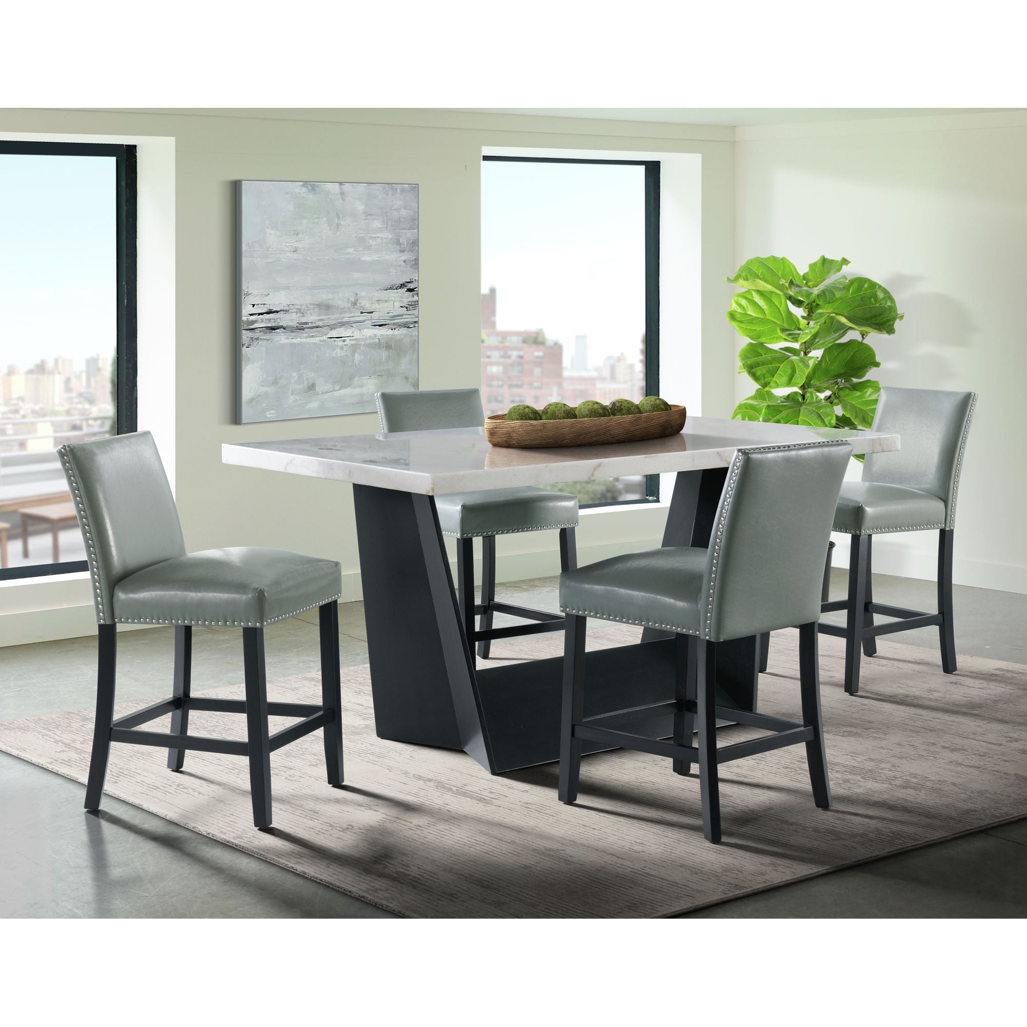 Beckley-5PC-Counter-Height-Dining-Set-in-White---Table-&-Four-Meridian-Counter-Grey-Chairs