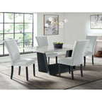 Beckley-5PC-Dining-Set-in-White---Table-&-Four-Grey-Velvet-Chairs