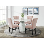 Bellini-5PC-Dining-Set-in-White-Round-Table-&-Four-Pink-Velvet-Chairs