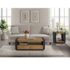 Breckenridge-2PC-Occasional-Table-Set-in-Light-Oak-&-Black-Coffee-Table-&-End-Table