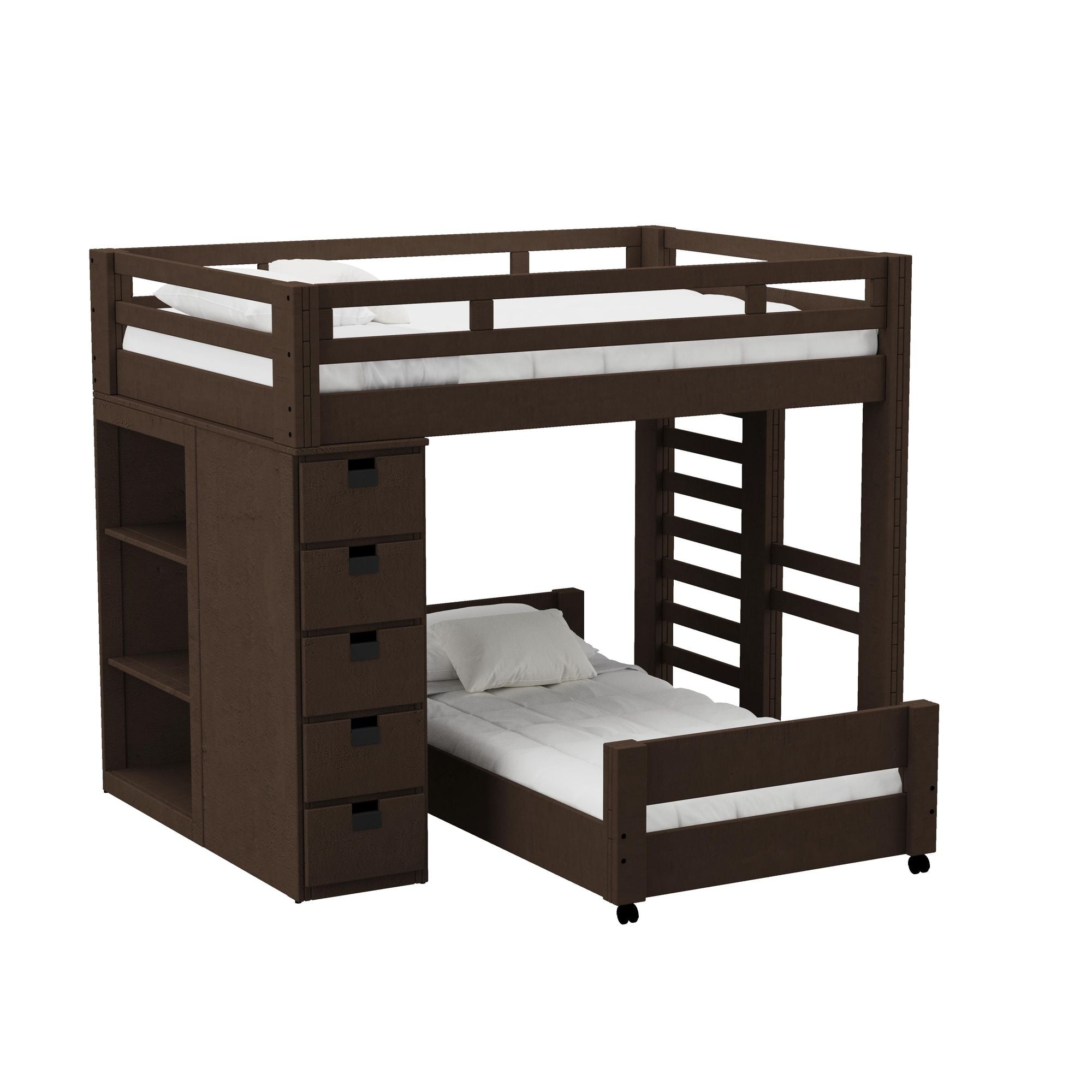 Cali-Kids-Complete-Basic-Loft-Twin-Over-Twin-Bookcase-Bed-in-Brown