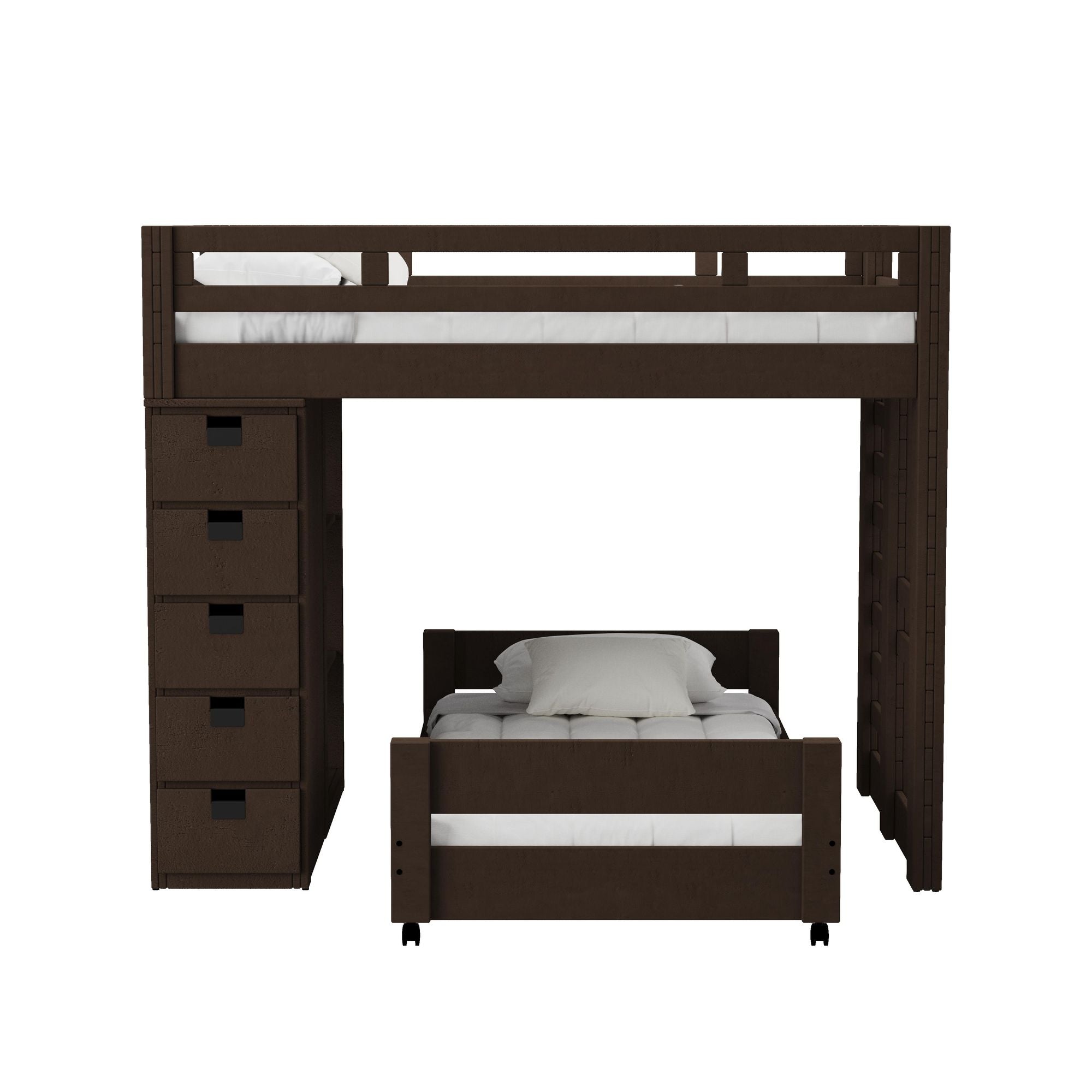 Cali-Kids-Complete-Basic-Loft-Twin-Over-Twin-Bookcase-Bed-in-Brown