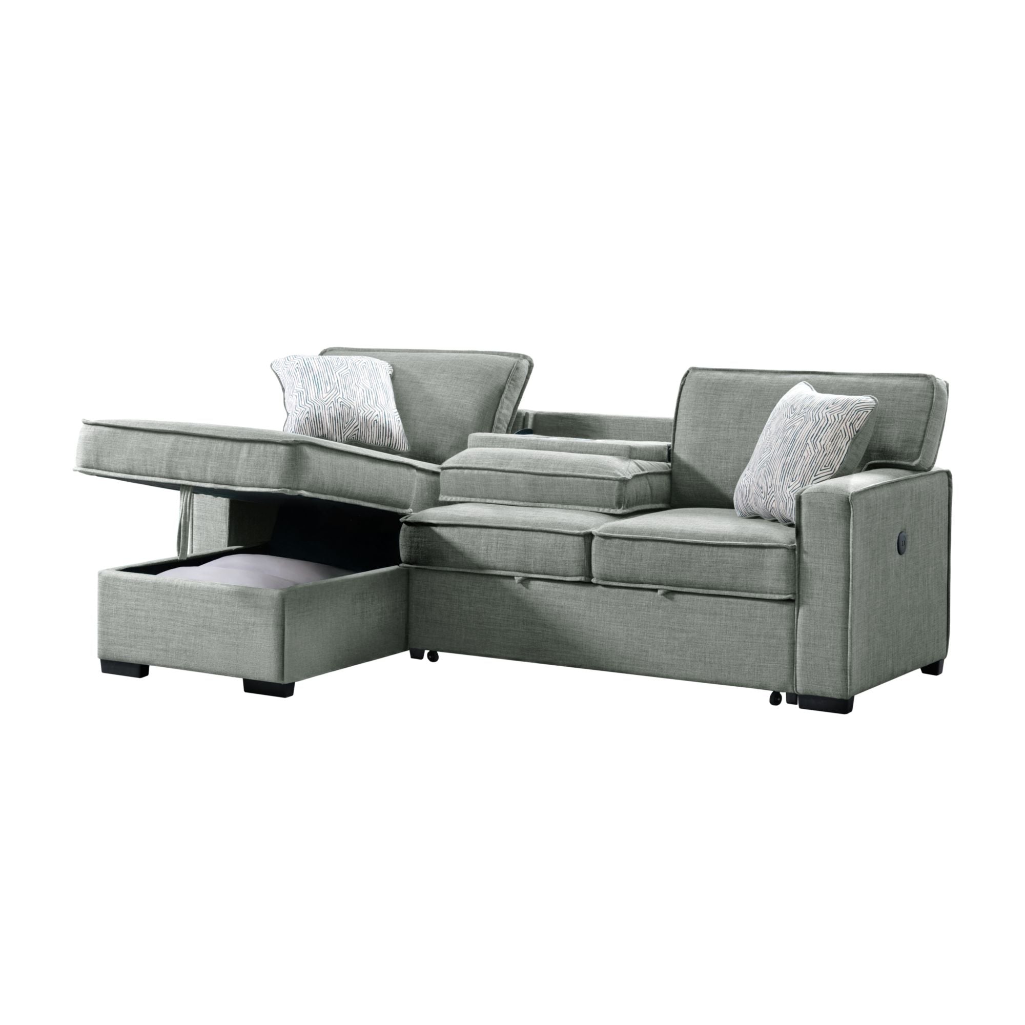 Caracas-Sectional-Sleeper-Chofa-with-Pull-Bed,-Drop-Table-&-USB-in-Palmer-Grey