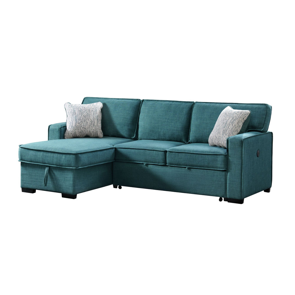 Caracas-Sectional-Sleeper-Chofa-with-Pull-Bed,-Drop-Table-&-USB-in-Palmer-Teal