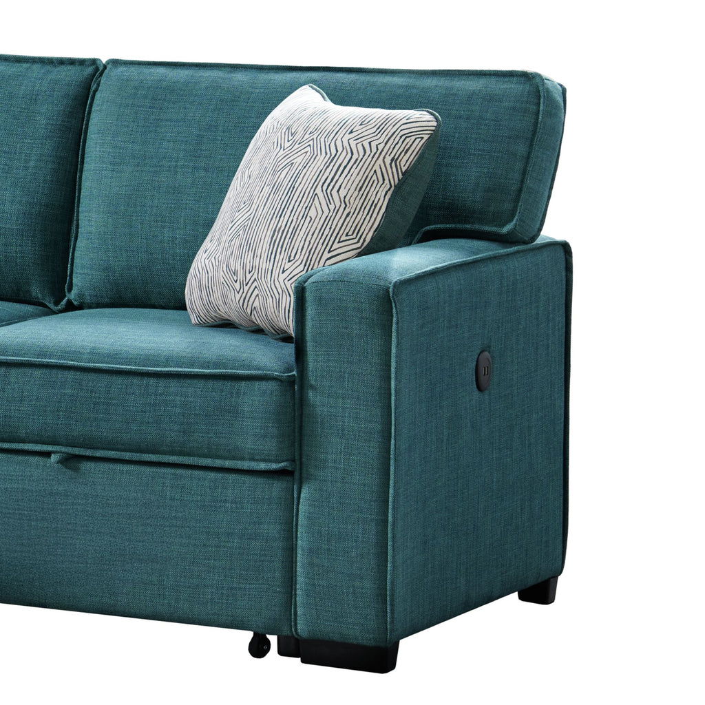Caracas-Sectional-Sleeper-Chofa-with-Pull-Bed,-Drop-Table-&-USB-in-Palmer-Teal