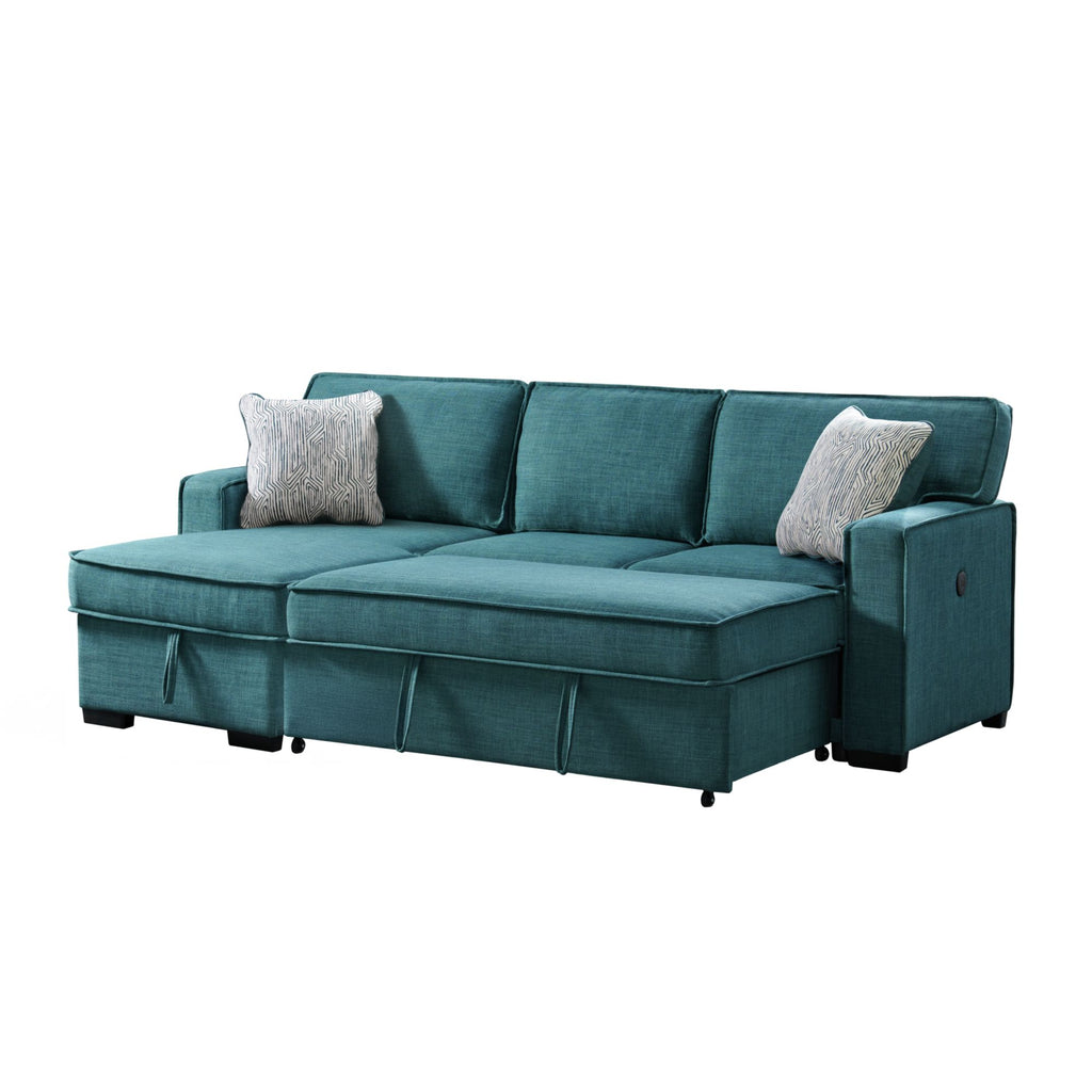 Caracas-Sectional-Sleeper-Chofa-with-Pull-Bed,-Drop-Table-&-USB-in-Palmer-Teal