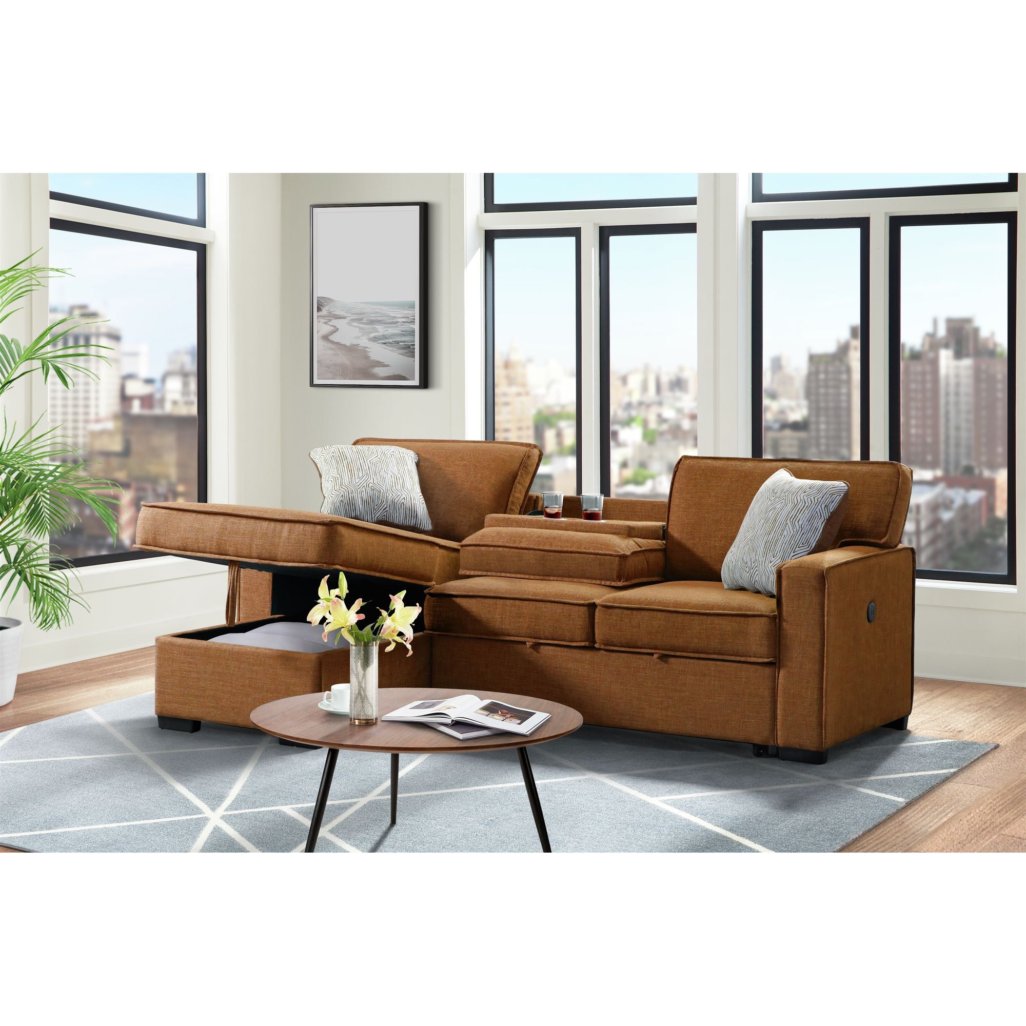 Caracas-Sectional-Sleeper-Sofa-with-Drop-Table-&-USB-in-Palmer-Russet