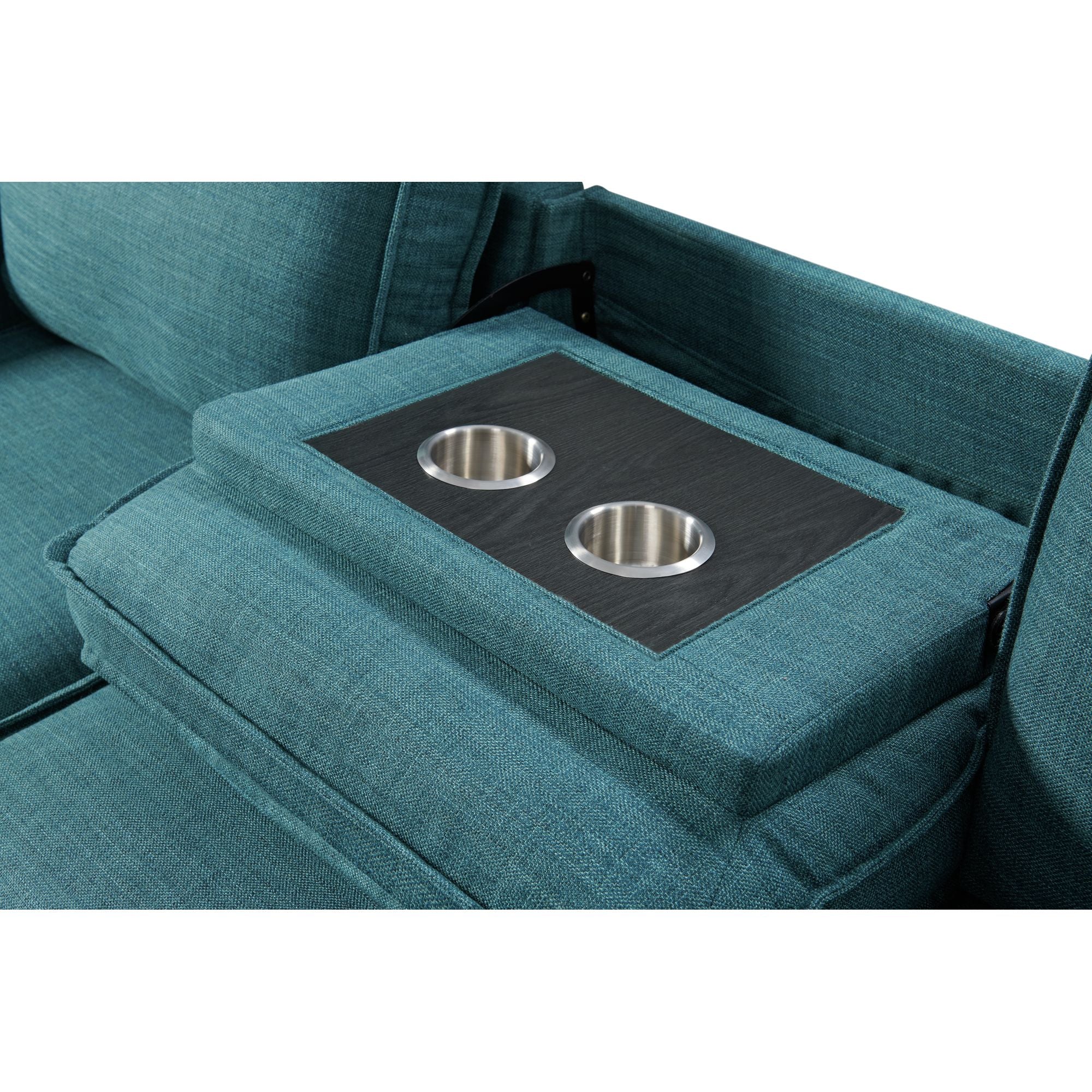 Caracas-Sectional-Sleeper-Chofa-with-Pull-Bed,-Drop-Table-&-USB-in-Palmer-Teal