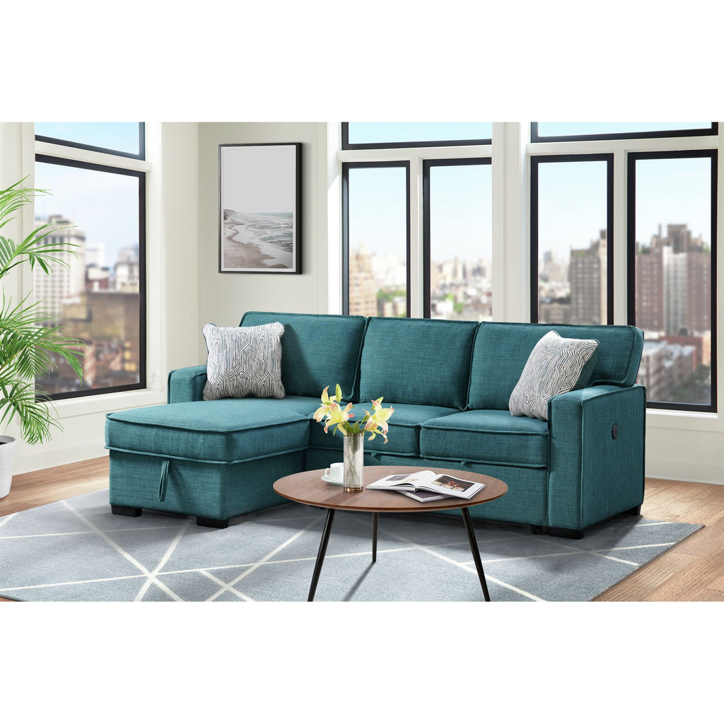 Caracas-Sectional-Sleeper-Chofa-with-Pull-Bed,-Drop-Table-&-USB-in-Palmer-Teal