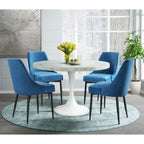 Celeste-Round-5PC-Dining-Set-Table-and-Four-Blue-Fabric-Chairs