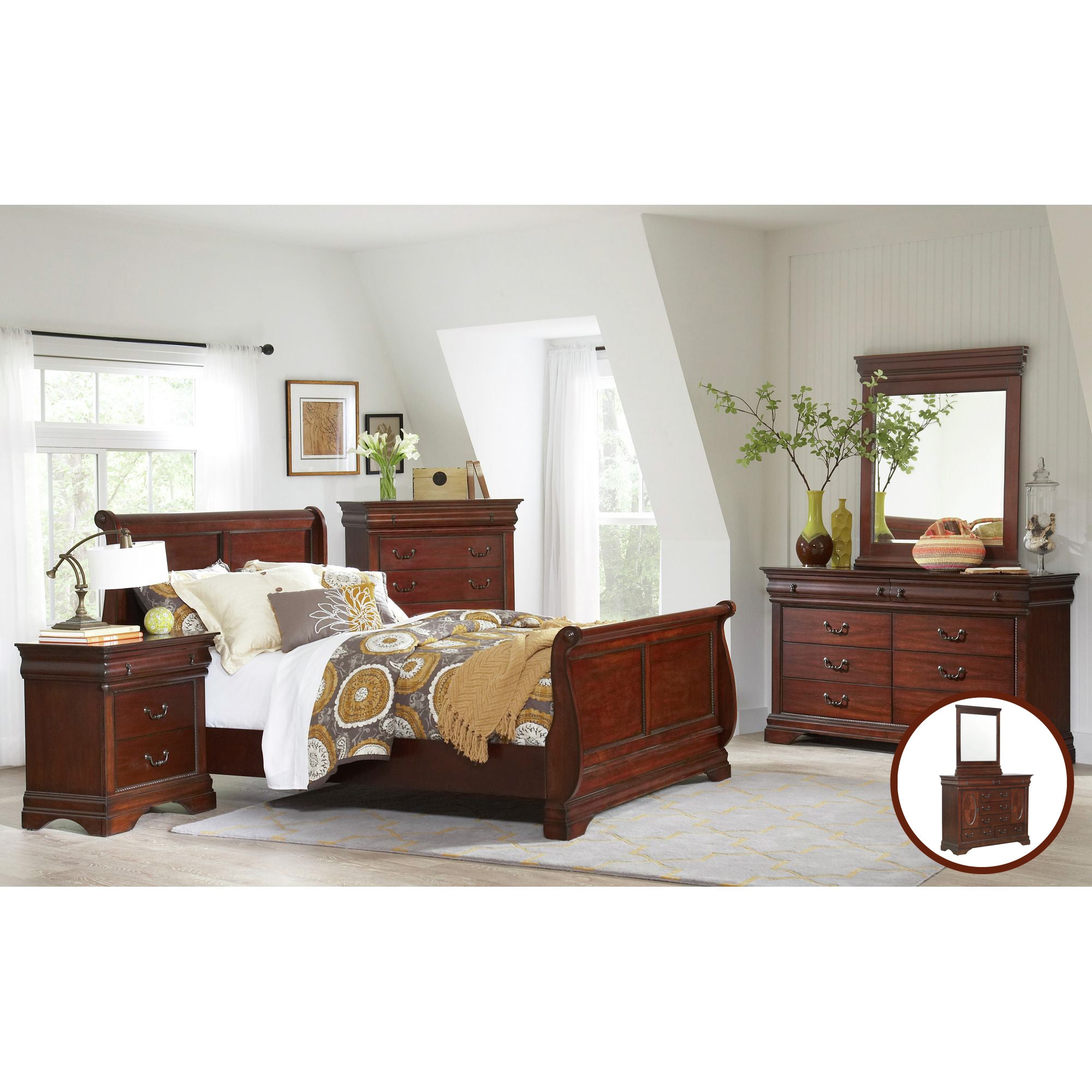 (B4800-11)-Chateau--Seven-Drawer-Dresser-&-Mirror-Set--Vintage-Cherry