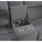 Connery-Motion-Loveseat-with-Console,-power-strip-and-2-pillows-in-Pewter