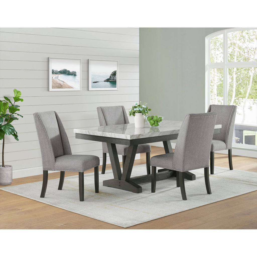 Everdeen Dining Table with White Faux Marble Top in Charcoal