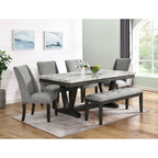 Everdeen Bench with Grey Fabric and Nail Heads in Charcoal