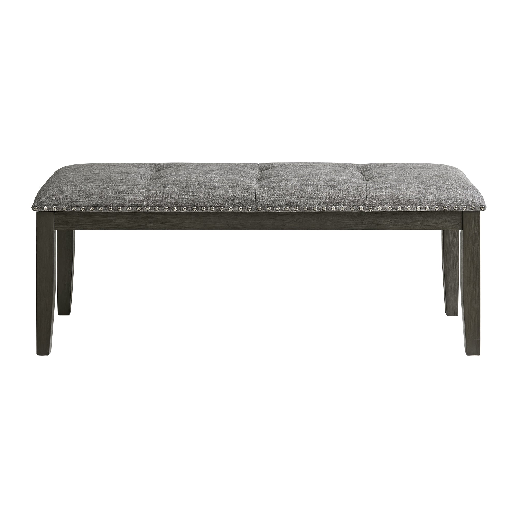Everdeen Bench with Grey Fabric and Nail Heads in Charcoal