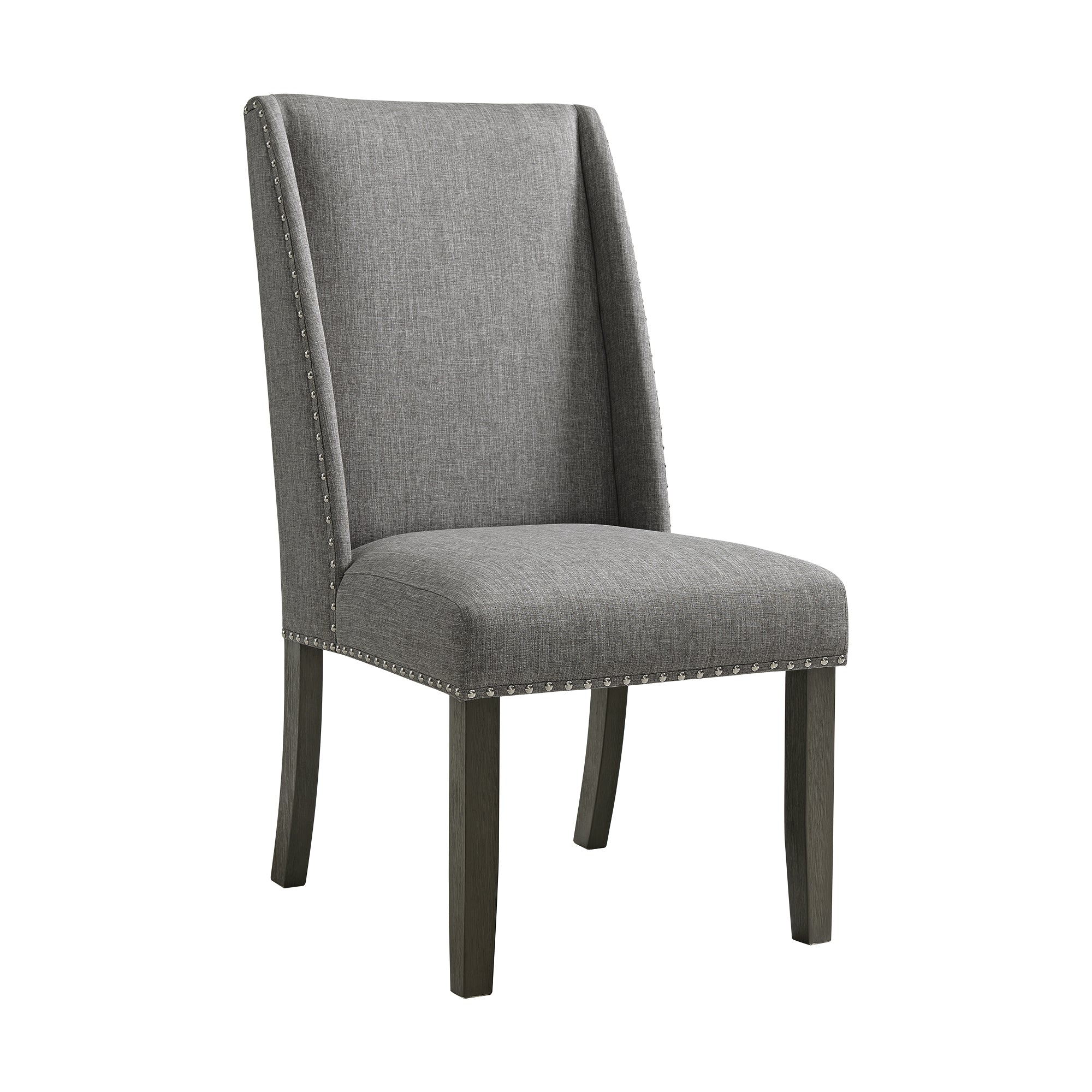 Everdeen Side Chair with Grey Fabric and Nail Heads in Charcoal (set of 2)