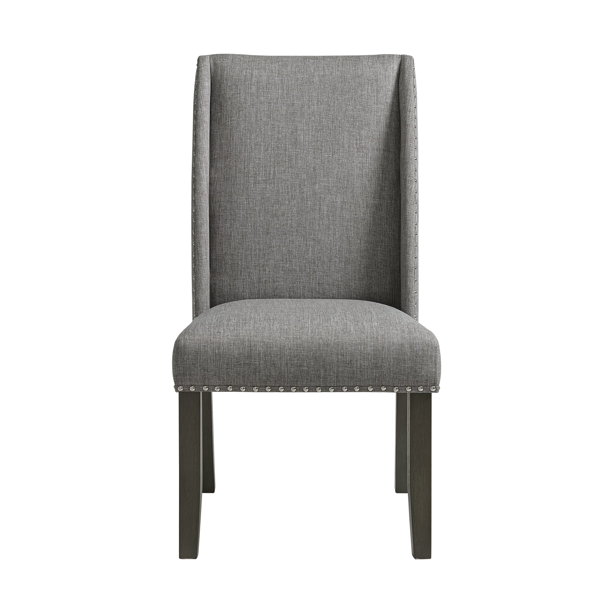 Everdeen Side Chair with Grey Fabric and Nail Heads in Charcoal (set of 2)