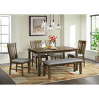 Everett-6PC-Dining-Set-(Table-+-4-Chairs-+-Bench)-in-Brown-Acacia