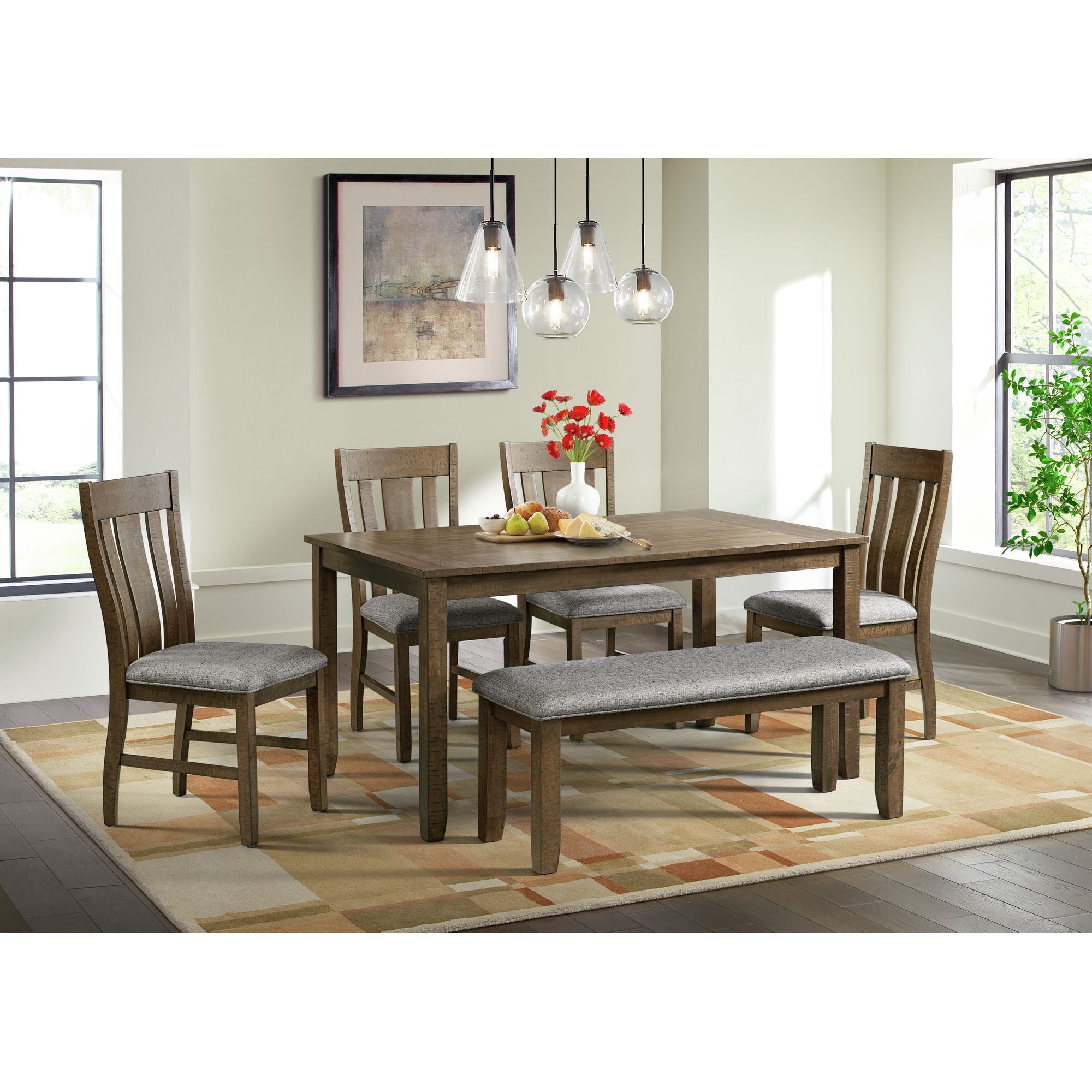 Everett-6PC-Dining-Set-(Table-+-4-Chairs-+-Bench)-in-Brown-Acacia