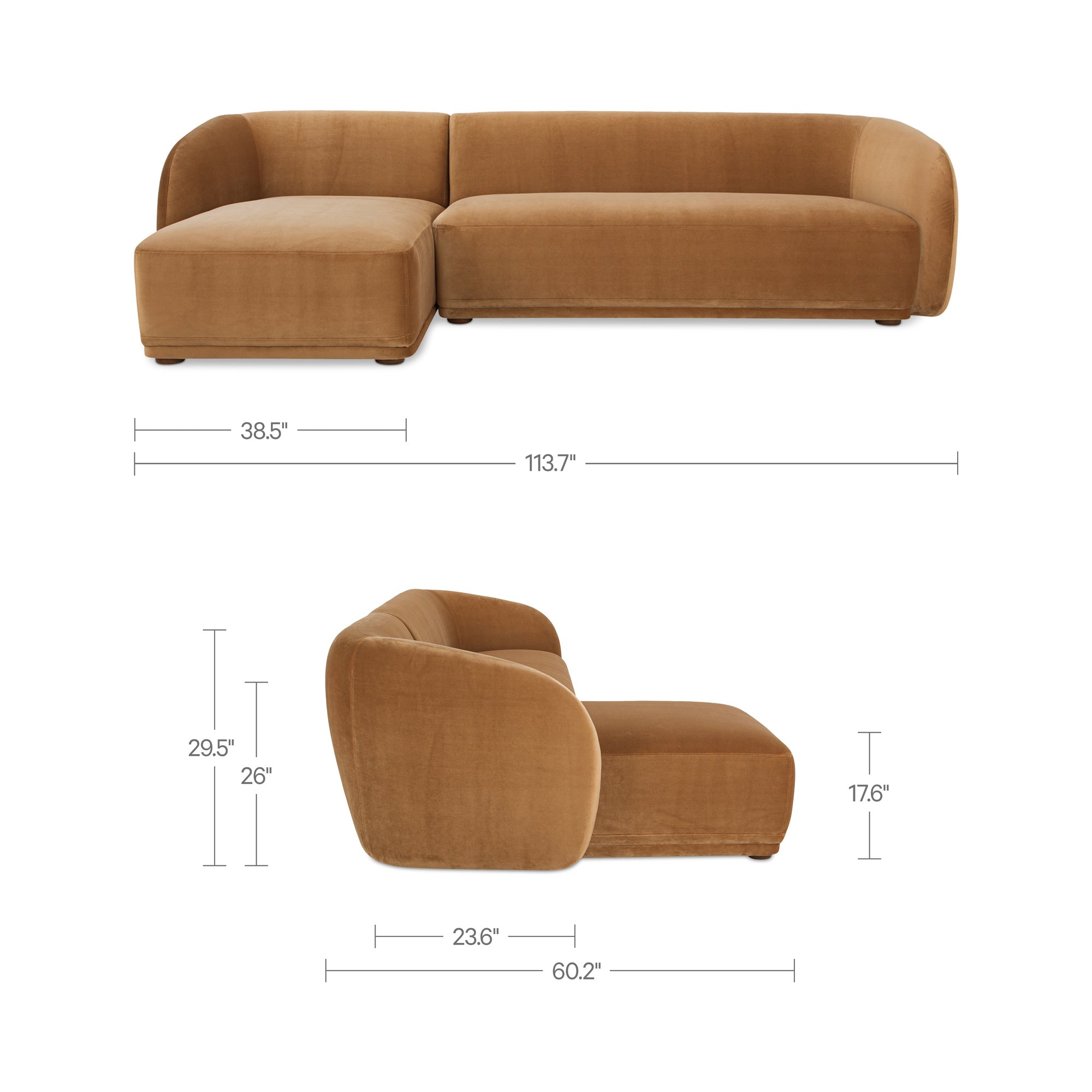 Faye Left Sectional Tan Faux Mohair