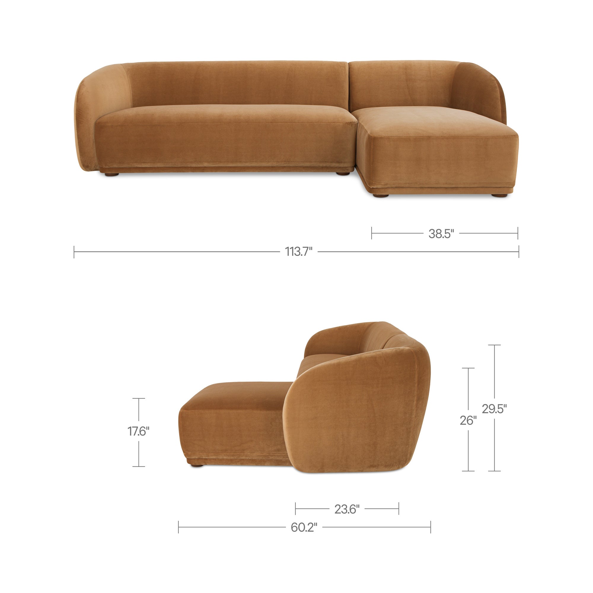 Faye Right Sectional Tan Faux Mohair