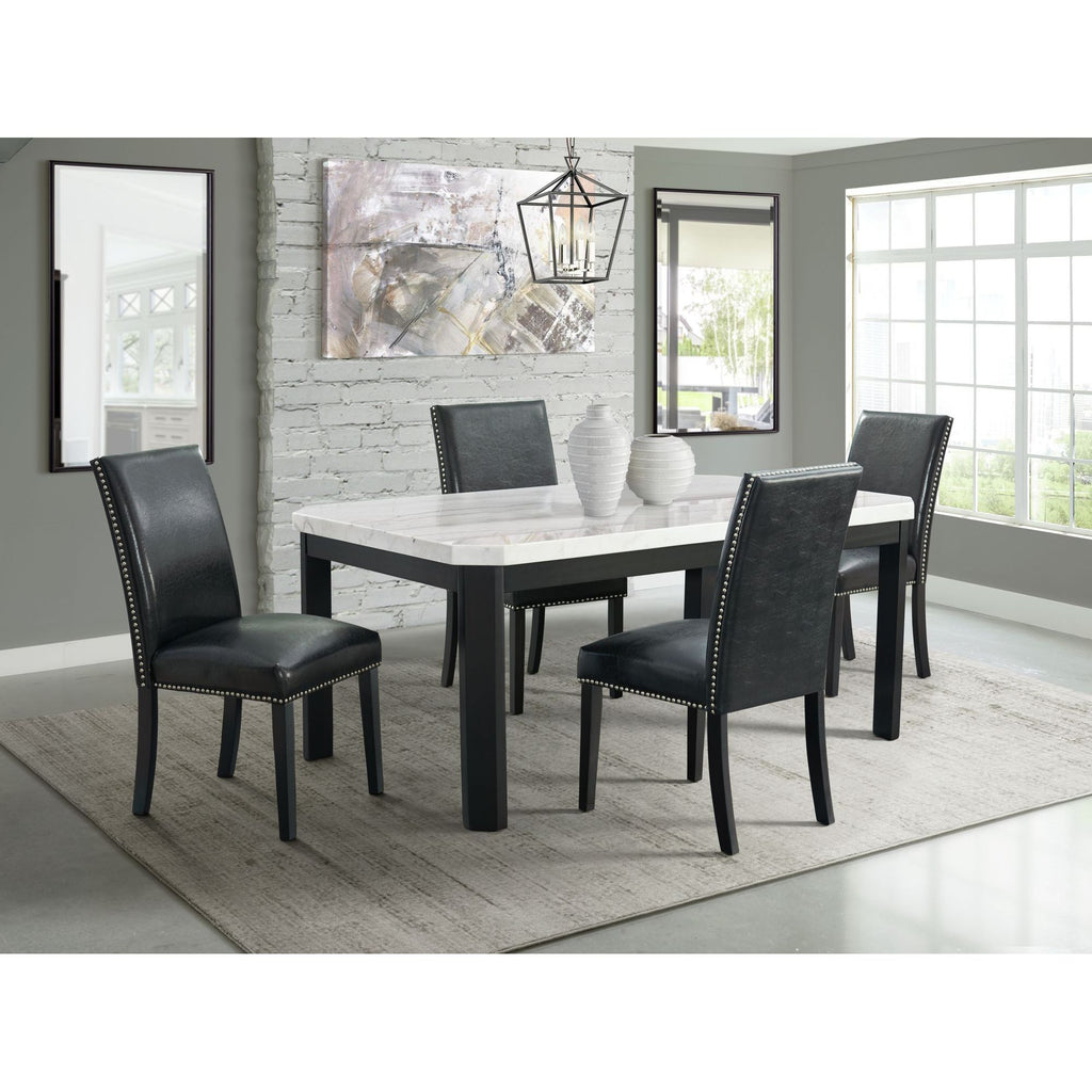 Francesca White Marble Rectangular 5-piece Dining Set Table & Four Black PU Leather Chairs