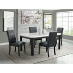 Francesca White Marble Rectangular 5-piece Dining Set Table & Four Black PU Leather Chairs