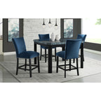 Francesca-Grey-Marble-Square-5PC-Counter-Height-Dining-Set-Table-&-Four-Blue-Velvet-Chairs