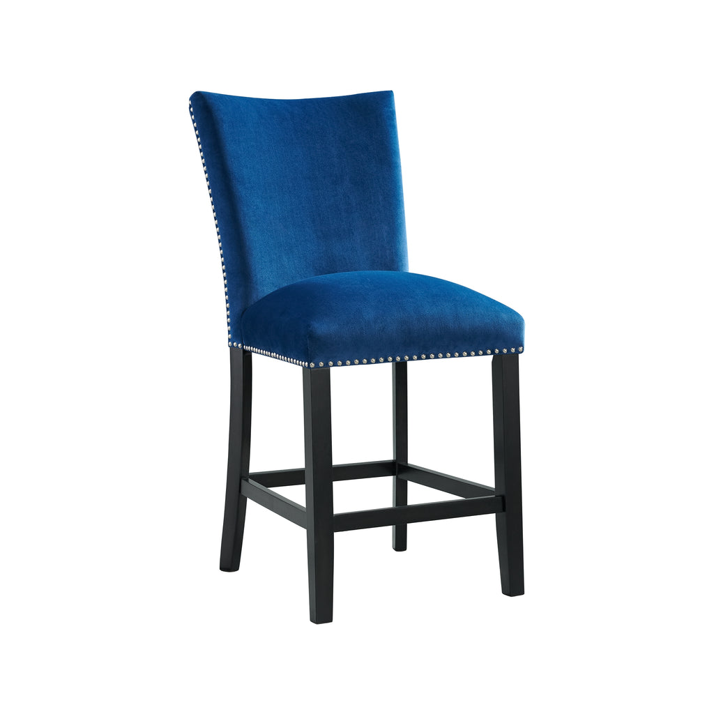 Beckley-5PC-Counter-Height-Dining-Set-in-White---Table-&-Four-Blue-Counter-Velvet-Chairs