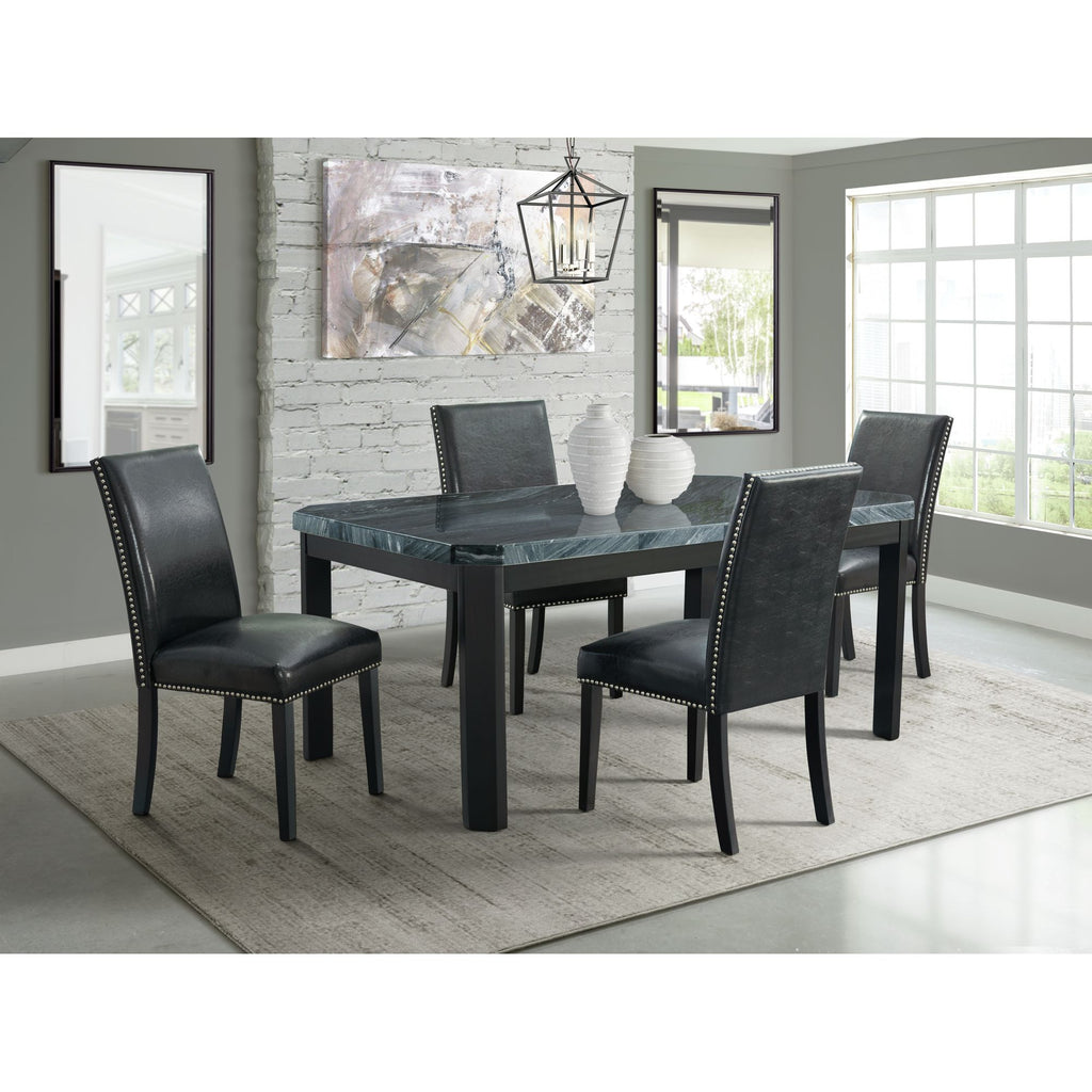 Francesca-Grey-Marble-Rectangular-5PC-Dining-Set-Table-&-Four-Black-PU-Chairs