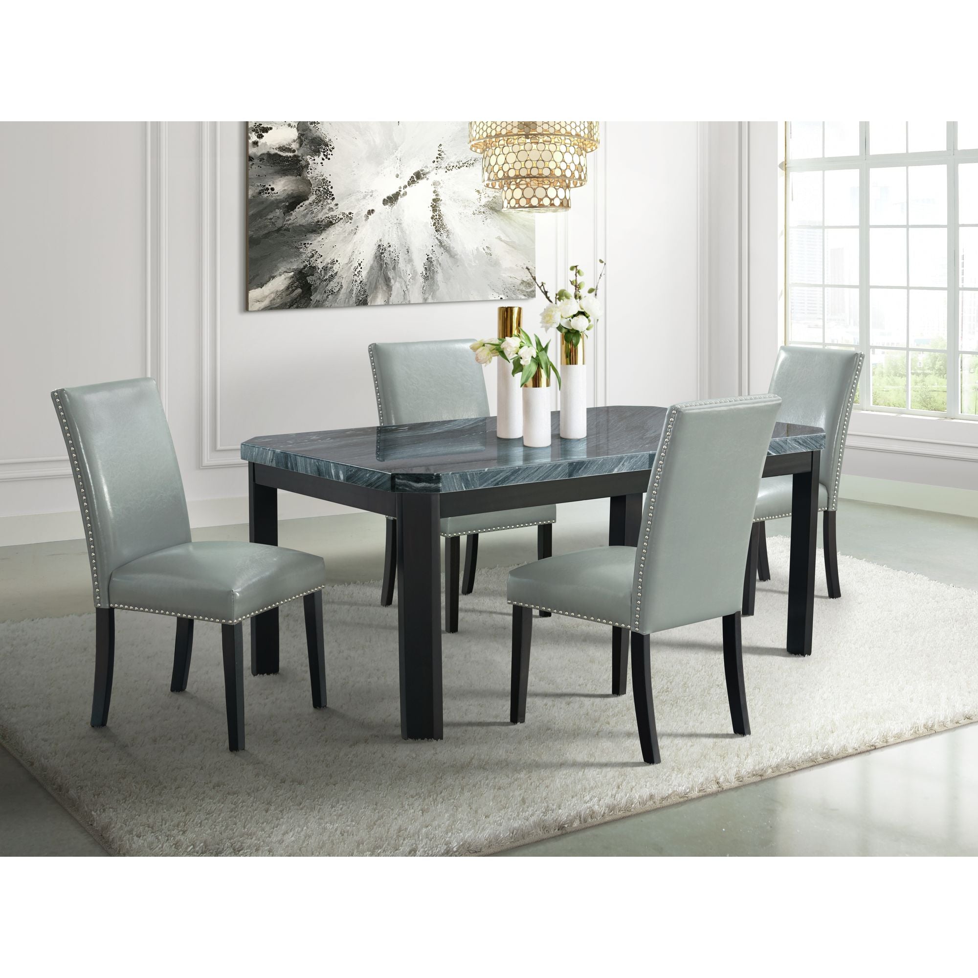 Francesca-Grey-Marble-Rectangular-5PC-Dining-Set-Table-&-Four-Grey-PU-Chairs