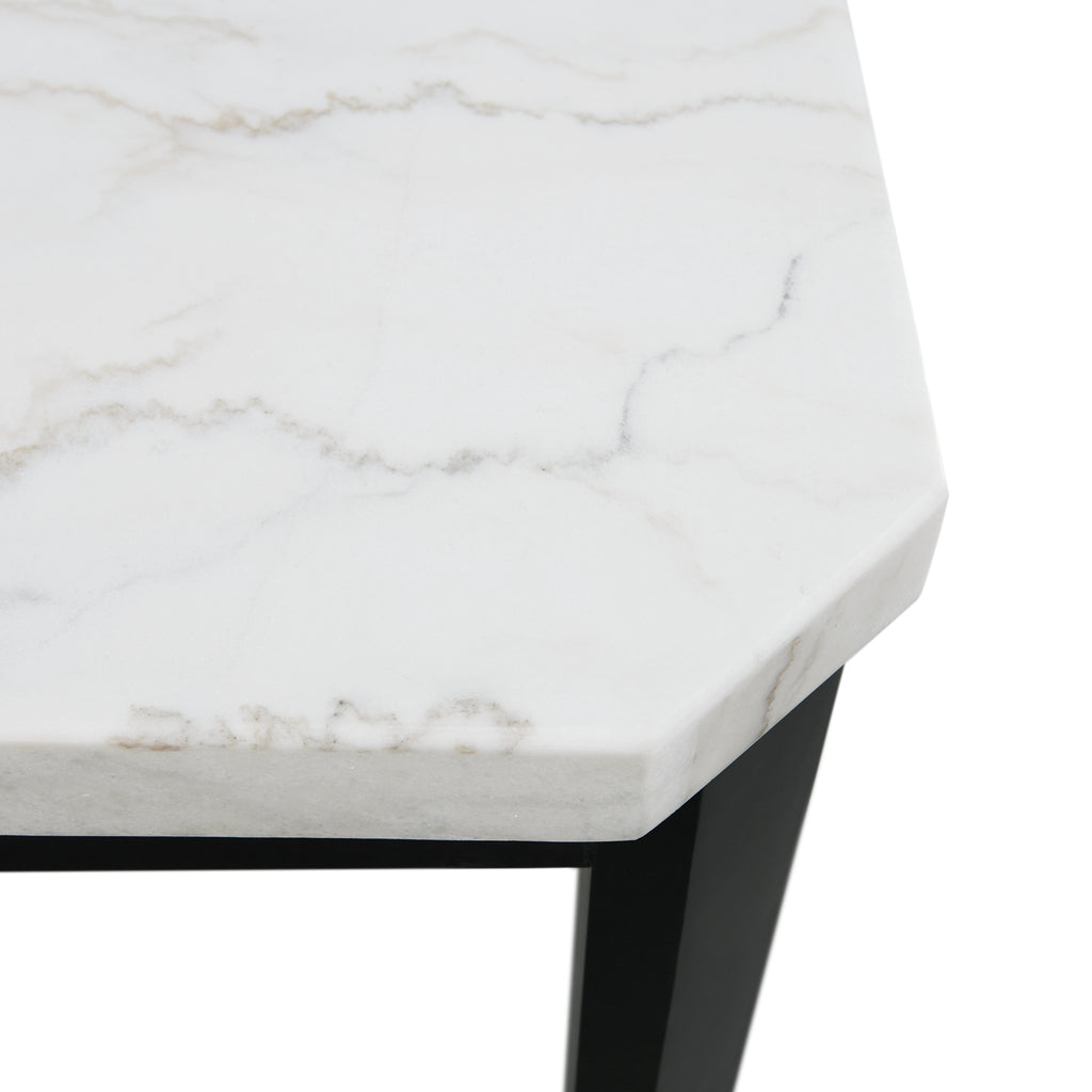 Francesca White Marble Rectangular 5-piece Dining Set Table & Four Black PU Leather Chairs
