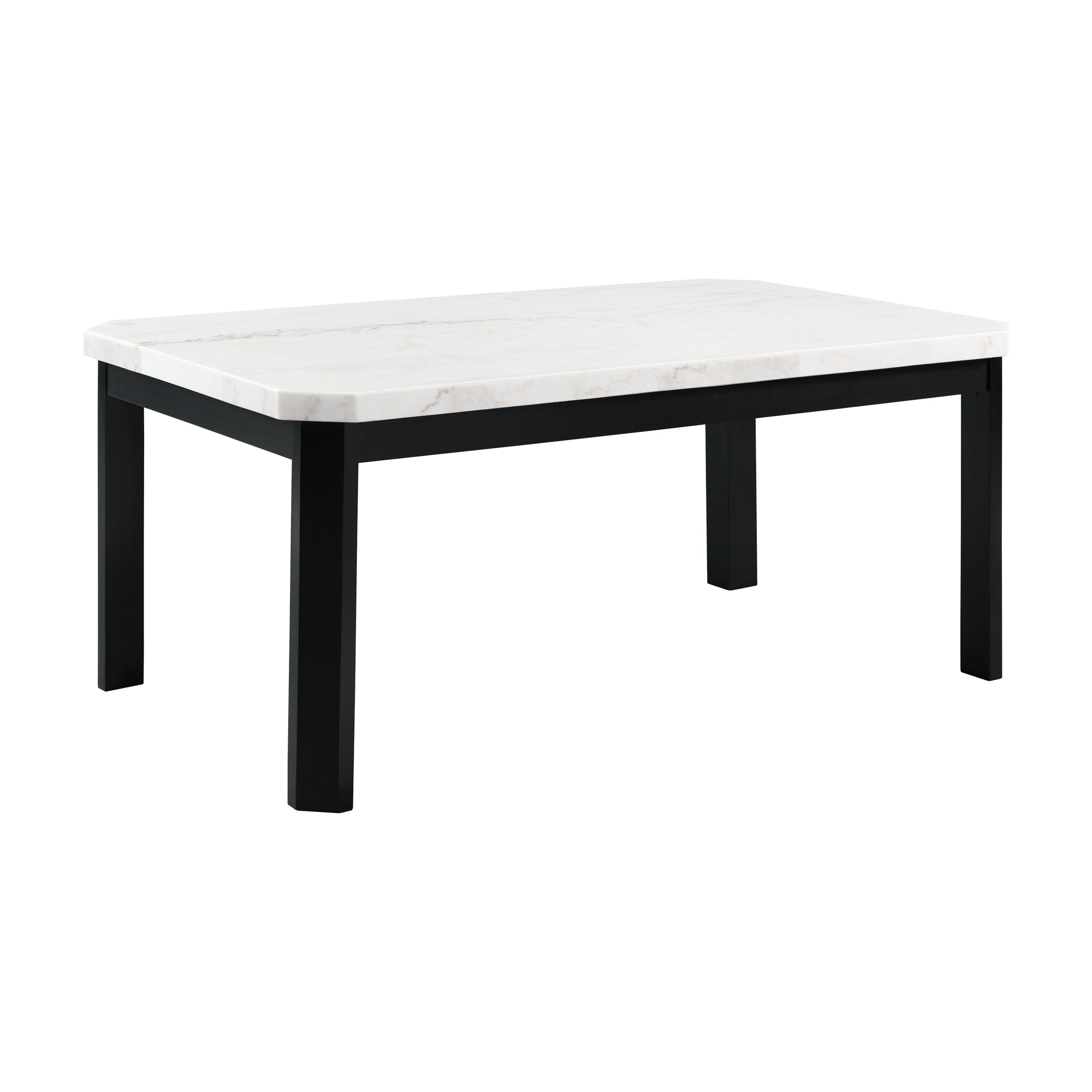 Francesca White Marble Rectangular 5-piece Dining Set Table & Four Black PU Leather Chairs