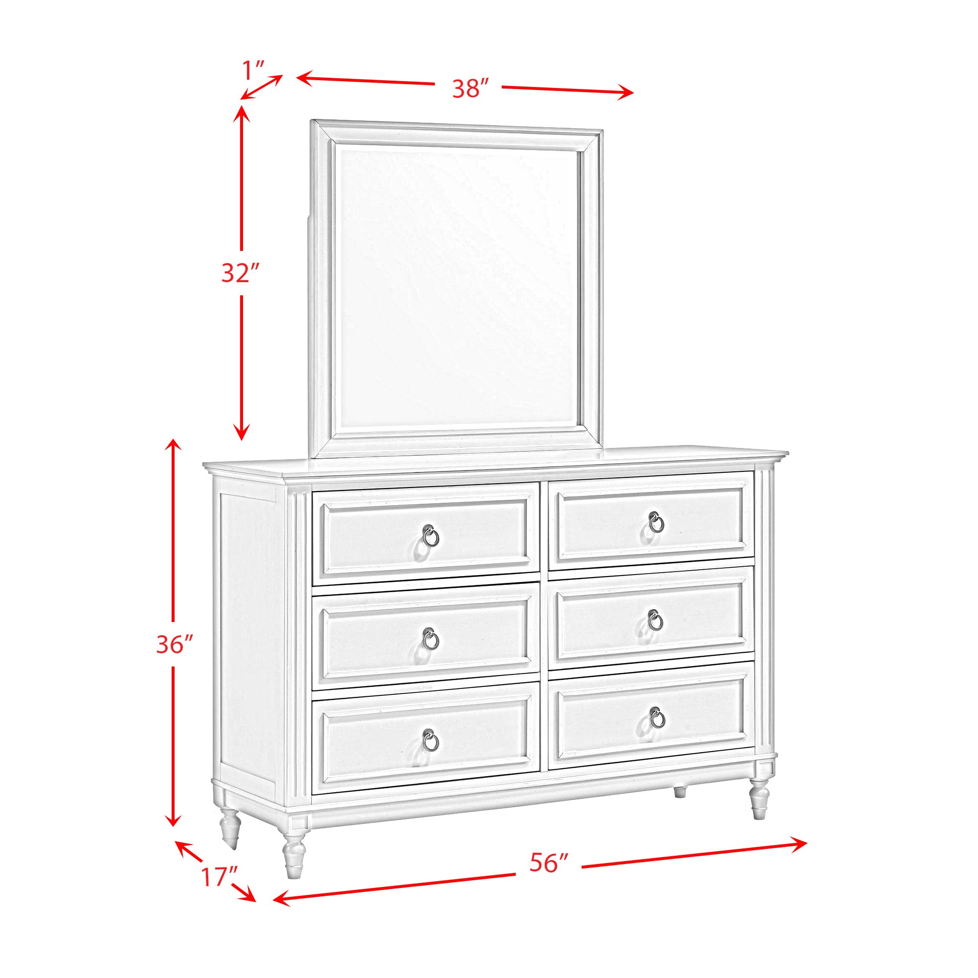 Gianna 6 Drawer Dresser and Mirror Set