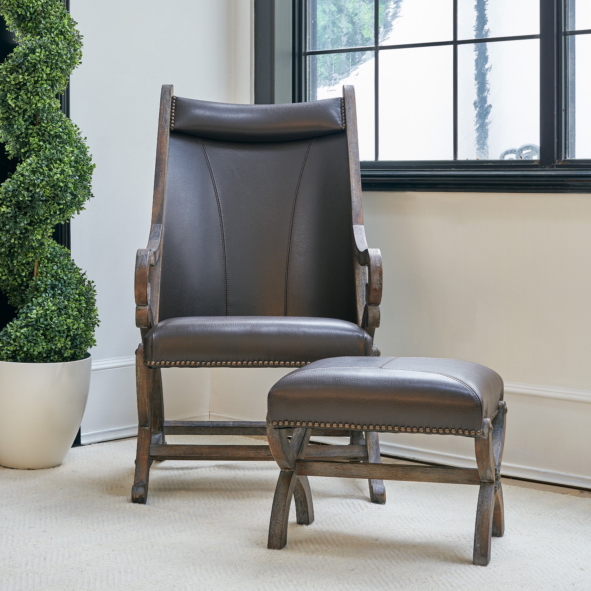 (L820)-Hunter-Chair-&-Ottoman--Brown