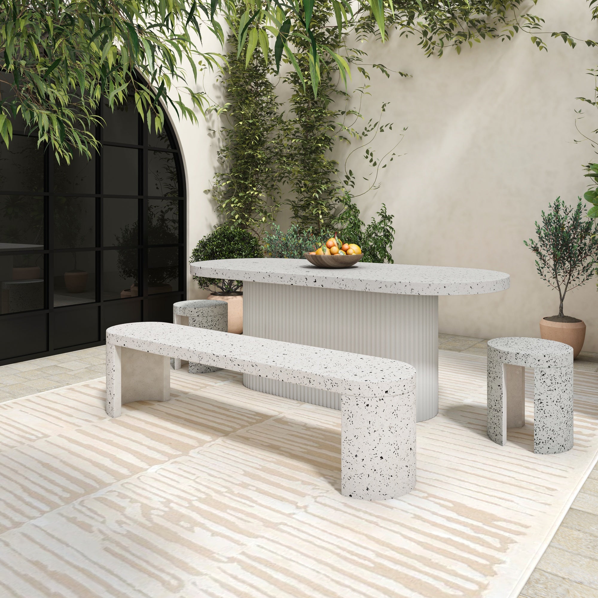 Lyon Outdoor Bench White Terrazzo