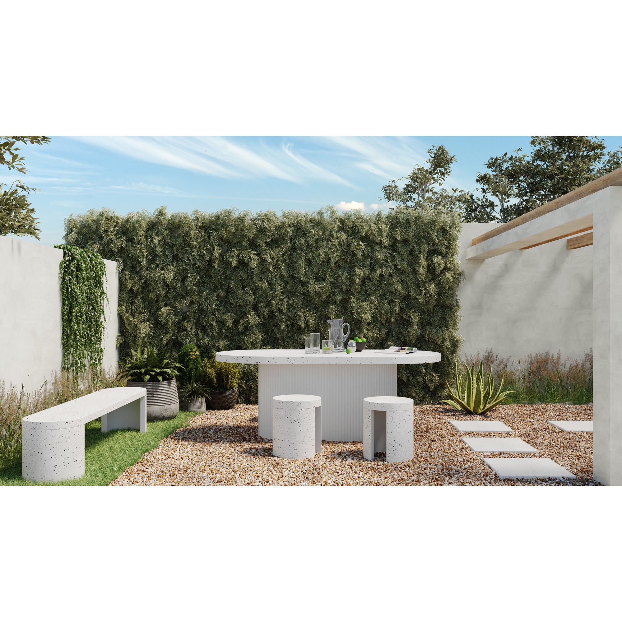 Lyon Outdoor Bench White Terrazzo