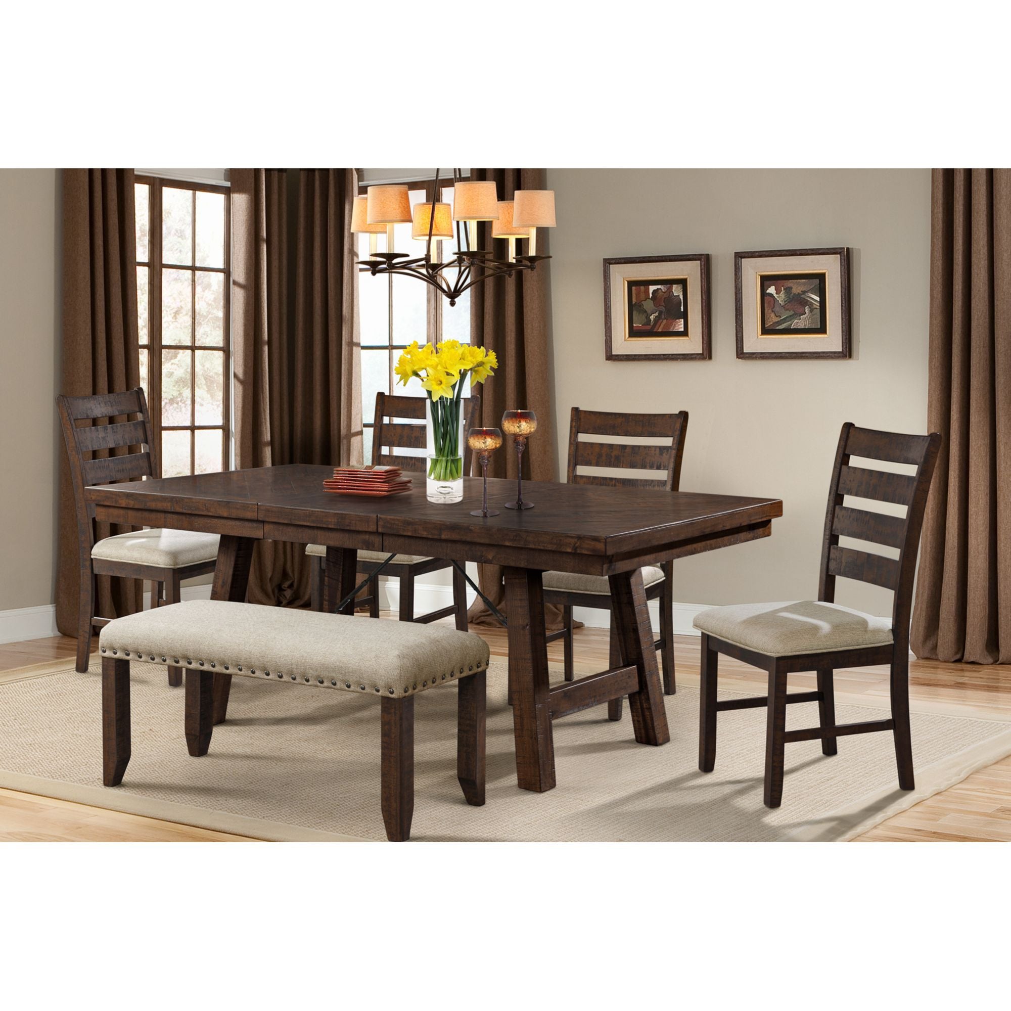 Jax-7PC-Dining-Set---Table,-4-Ladder-Side-Chairs-&-Bench